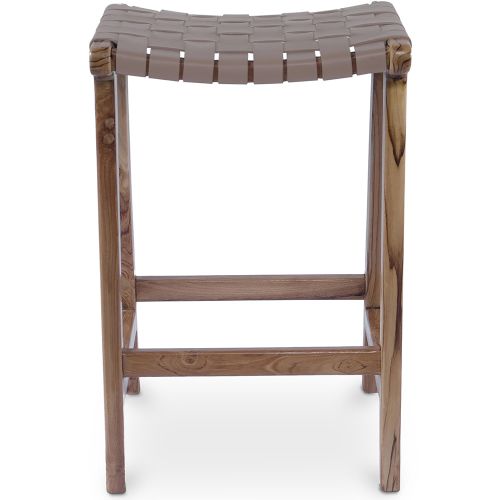 Wooden Stool Boho Bali Design Leather Recia